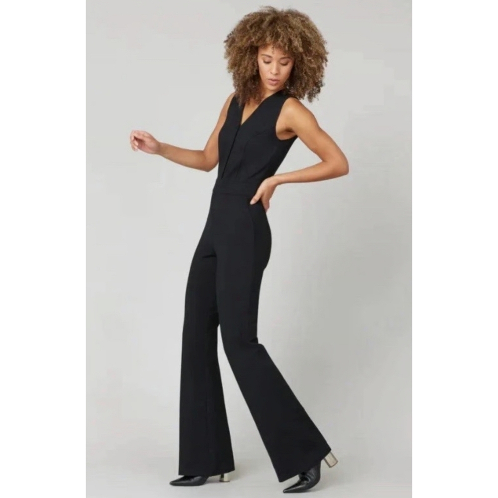 SPANX Black Sleeveless V-Neck Wide-Leg Jumpsuit